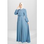 Beyza Fermuarlı Bolero Detaylı Kloş Kesim İndigo Renk Ferace 3908