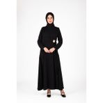 Beyza Ön Kısmı Tokalı Siyah Elbise 9427