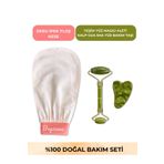 BEYZANA 3’Lü Premium Set Ekru İpek Kese & Yeşim Yüz Masaj Aleti & Kalp Gua Taşı
