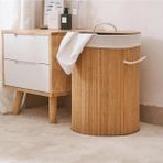 Beyzana Bambu Katlanır Naturel Oval Banyo Doğal Bambu Renkli Beyaz Çamaşır Kirli Sepeti - Oyuncak Sepeti K - 0 - Kahverengi
