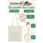 Bez Çanta 30X40cm 4 Adet Boyanabilir Baskısız Bez Çanta Kulplu Ham Bez Çanta Boyama Çantası Etkinlik Okul Kreş