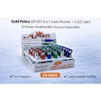 Bezos Gold Police GP-001 3 In 1 Laser Pointer + 2 LED Işıklı El Feneri Anahtarlıklı 24 Adet