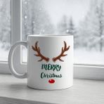Bezos Merry Christmas Yazılı Geyik Boynuzlu Yılbaşı Kupası Model 212 Baskılı Seramik Kahve Kupası - İSİMDEKİ ÖZELLİKLER - Renkli