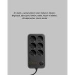 Bezos Mey Ithalat® 2500W Güçlü 6’lı Priz USB ve Type-C Çıkışlı Termal Korumalı - Antrasit - Belirtilmemiş