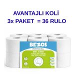 Bezos Professional Mini Tuvalet Kağıdı 36 Rulo | 2 Katlı | Selüloz | Endüstriyel & Ev Tipi Kullanım 3X12rulo