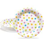 BFB Kağıt tabak seti, 24 adet, 18 cm, tatlı tabağı, parti tabağı, çok renkli, puantiyeli, çocuk doğum günü partisi, masa dekorasyonu, tabak dekorasyonu için