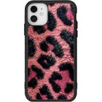 BG AKSESUAR Apple iPhone 11 ile Uyumlu Leopar Desenli Kılıf, Yumuşak Silikon, Mat, Şok Emici, Koruyucu Kapak, Pembe-Siyah