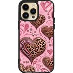 BG AKSESUAR Apple iPhone 11 Pro Max ile Uyumlu Silikon Kılıf, Leopar Desenli Kalp Baskı, Pembe, Siyah Bumper