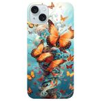BG AKSESUAR Apple iPhone 13 ile Uyumlu Kamera Korumalı HD Baskılı Silikon Kılıf, Kelebek Desen, Sarı-Turuncu
