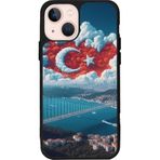 BG AKSESUAR Apple iPhone 13 Mini ile Uyumlu Türk Bayrağı Desenli Siyah Kılıf, Yumuşak Silikon, Şok Emici, Mat
