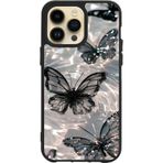 BG AKSESUAR Apple iPhone 14 Pro Max ile Uyumlu Siyah Silikon Kılıf, Kelebek Baskılı, Çiziklere ve Darbelere Karşı Koruma