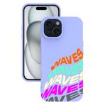 BG AKSESUAR Apple iPhone 15 Plus ile Uyumlu Baskılı Kamera Korumalı Lila Silikon Kılıf, Waves Fosforlu Yazı