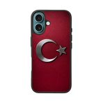 BG AKSESUAR Apple iPhone 16 ile Uyumlu Türk Bayrağı Baskılı Silikon Kılıf, Kırmızı