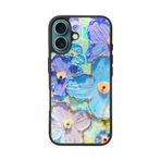 BG AKSESUAR Apple iPhone 16 Plus ile Uyumlu Baskılı Silikon Kılıf, Çiçek Desenli, Mavi-Mor-Sarı