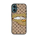 BG AKSESUAR Apple iPhone 16 Plus ile Uyumlu Baskılı Silikon Kılıf, Louis Vuitton Desen, Beige-Siyah