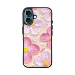 BG AKSESUAR Apple iPhone 16 Plus ile Uyumlu Çiçek Baskılı Silikon Kılıf, Pembe-Sarı-Beyaz