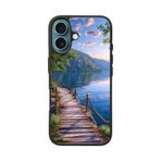 BG AKSESUAR Apple iPhone 16 Plus Uyumlu Mat Siyah Silikon Kılıf, Doğa Manzara Tasarımı, Şok Emici Koruyucu Kapak
