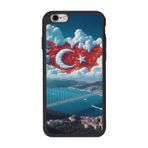 BG AKSESUAR Apple iPhone 6s Plus ile Uyumlu Türk Bayrağı Baskılı Siyah Silikon Kılıf