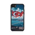 BG AKSESUAR Apple iPhone 7 Uyumlu Mat Kılıf, Yumuşak Silikon, Koruyucu, Şok Emici, Türk Bayrağı Baskılı, Siyah