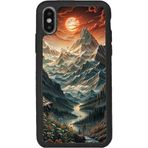BG AKSESUAR Apple iPhone X / XS ile Uyumlu Siyah Silikon Kılıf, Doğa Manzarası Tasarımlı, Mat Yüzey, Şok Emici