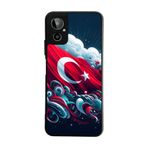 BG AKSESUAR General Mobile GM23 SE ile Uyumlu Kılıf, Türk Bayrağı Baskılı, Mat Siyah, Yumuşak Silikon, Şok Emici