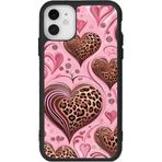 BG AKSESUAR iPhone 12 Mini ile Uyumlu Leopar Desenli Kalp Baskılı Siyah Silikon Kılıf, Mat, Şok Emici, Koruyucu Kapak, Pembe