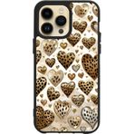 BG AKSESUAR iPhone 16 Pro Max ile Uyumlu Silikon Kılıf, Leopar Desenli Kalp Motifi, Siyah, Baskılı