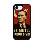 BG AKSESUAR iPhone 16E ile Uyumlu Mustafa Kemal Atatürk Tasarımlı Glossy Premium Kılıf, Kırmızı