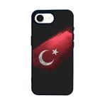 BG AKSESUAR iPhone 16E ile Uyumlu Türk Bayrağı Tasarımlı Glossy Premium Kılıf, Kırmızı-Siyah