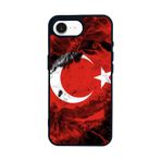 BG AKSESUAR iPhone 16E ile Uyumlu Türk Bayrağı Tasarımlı Glossy Premium Kılıf, Kırmızı