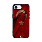 BG AKSESUAR iPhone 16E ile Uyumlu Türk Bayrağı Tasarımlı Glossy Premium Kılıf, Siyah