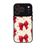 BG AKSESUAR iPhone 17 Pro Uyumlu Kurdele Tasarımlı Glossy Premium Kılıf, Krem-Kırmızı