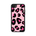 BG AKSESUAR iPhone 7 Uyumlu Leopar Desenli Kılıf, Mat Siyah, Yumuşak Silikon, Şok Emici Kapak, Pembe-Siyah