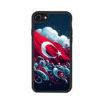 BG AKSESUAR iPhone 7 Uyumlu Mat Siyah Kılıf, Türk Bayrağı Baskılı, Yumuşak Silikon, Şok Emici