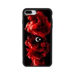 BG AKSESUAR iPhone 8 Plus Uyumlu Mat Siyah Kılıf, Yumuşak Silikon, Türk Bayrağı Baskılı, Koruyucu, Şok Emici