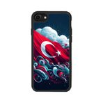 BG AKSESUAR iPhone 8 Uyumlu Mat Siyah Kılıf, Türk Bayrağı Baskılı, Yumuşak Silikon, Şok Emici