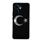 BG AKSESUAR Oppo Reno 13F ile Uyumlu Türk Bayrağı Tasarımlı Glossy Premium Kılıf, Siyah