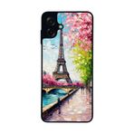 BG AKSESUAR Samsung Galaxy A07 ile Uyumlu Eyfel Kulesi Baskılı, Mat Siyah, Yumuşak Silikon, Şok Emici Koruyucu Kılıf