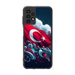 BG AKSESUAR Samsung Galaxy A72 ile Uyumlu Mat Siyah Kılıf, Türk Bayrağı Baskılı, Yumuşak Silikon, Şok Emici