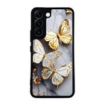 BG AKSESUAR Samsung Galaxy S22 ile Uyumlu Baskılı, Mat Siyah, Yumuşak Silikon, Koruyucu, Şok Emici Kılıf, Yaldız Çiçek