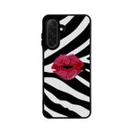 BG AKSESUAR Samsung Galaxy S25 Plus ile Uyumlu Siyah Kılıf, Zebra Desen, Kırmızı Dudak Baskılı, Yumuşak Silikon, Şok Emici