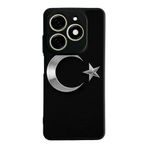 BG AKSESUAR Tecno Spark 20/20C ile Uyumlu Türk Bayrağı Tasarımlı Glossy Premium Kılıf, Siyah