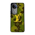 BG AKSESUAR Vivo V50 5G ile Uyumlu Kılıf, LouisVuitton Tasarım, Mat Siyah, Silikon, Koruyucu