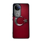 BG AKSESUAR Vivo V50 5G ile Uyumlu Türk Bayrağı Baskılı Mat Siyah Silikon Kılıf, Şok Emici Koruyucu Kapak