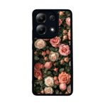 BG AKSESUAR Xiaomi Redmi Note 13 4G ile Uyumlu Çiçek Desenli Mat Siyah Kılıf, Yumuşak Silikon, Koruyucu, Şok Emici