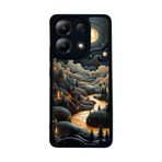 BG AKSESUAR Xiaomi Redmi Note 13 4G ile Uyumlu Mat Siyah Kılıf, Manzara Tasarımı, Yumuşak Silikon, Şok Emici