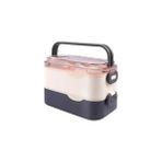 Bg Store 1350ML Lunchbox 2 Katlı 3 Bölmeli ve Sosluklu Çelik Sefer Tası Yemek Kutusu Çatal Kaşık Hediyeli (Lacivert) - 0,5 L