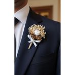 BG TASARIM Gold Doğal Kuru Çiçekli Yaka Çiçeği - Damat Yaka Çiçeği - Sağdıç Çiçeği