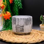 BGG Antik Çizgili Model Dekoratif Beton Saksı - Siyah - Beyaz