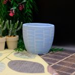 BGG Duvar Çizgi Desenli Orkidelik Dekoratif Beton Saksı - Açık Mavi